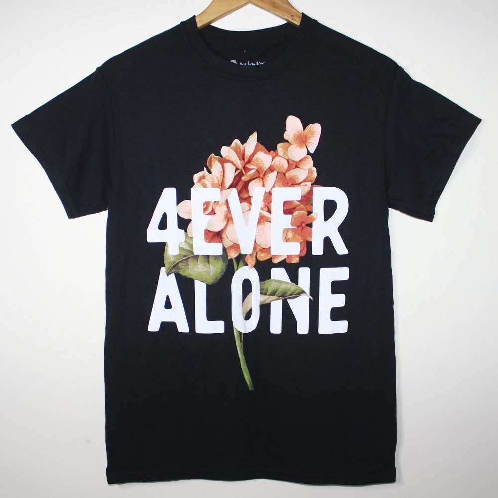 Spencer's Floral 4Ever Alone Graphic T Shirt- BLACK- Size S